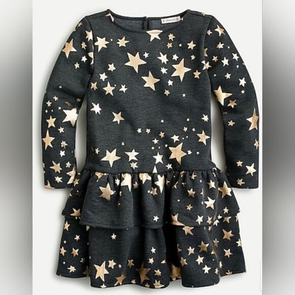 CREWCUTS Girls' Gold Stars Tiered Fleece Dress - Size Large - Picture 1 of 9
